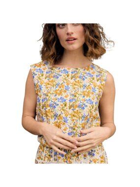 NEW Olivia By Livro Bubble Cropped Floral Print Top Yellow Size: Medium